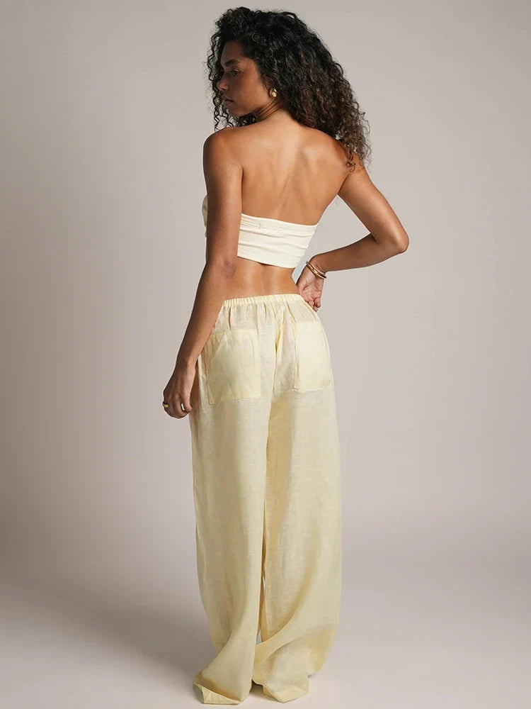 Wide-Leg Pants Women Casuals Trend Simple Drawstring Ruched Fashion Sporty Streetwear Autumn Chic Daily Office Bottoms