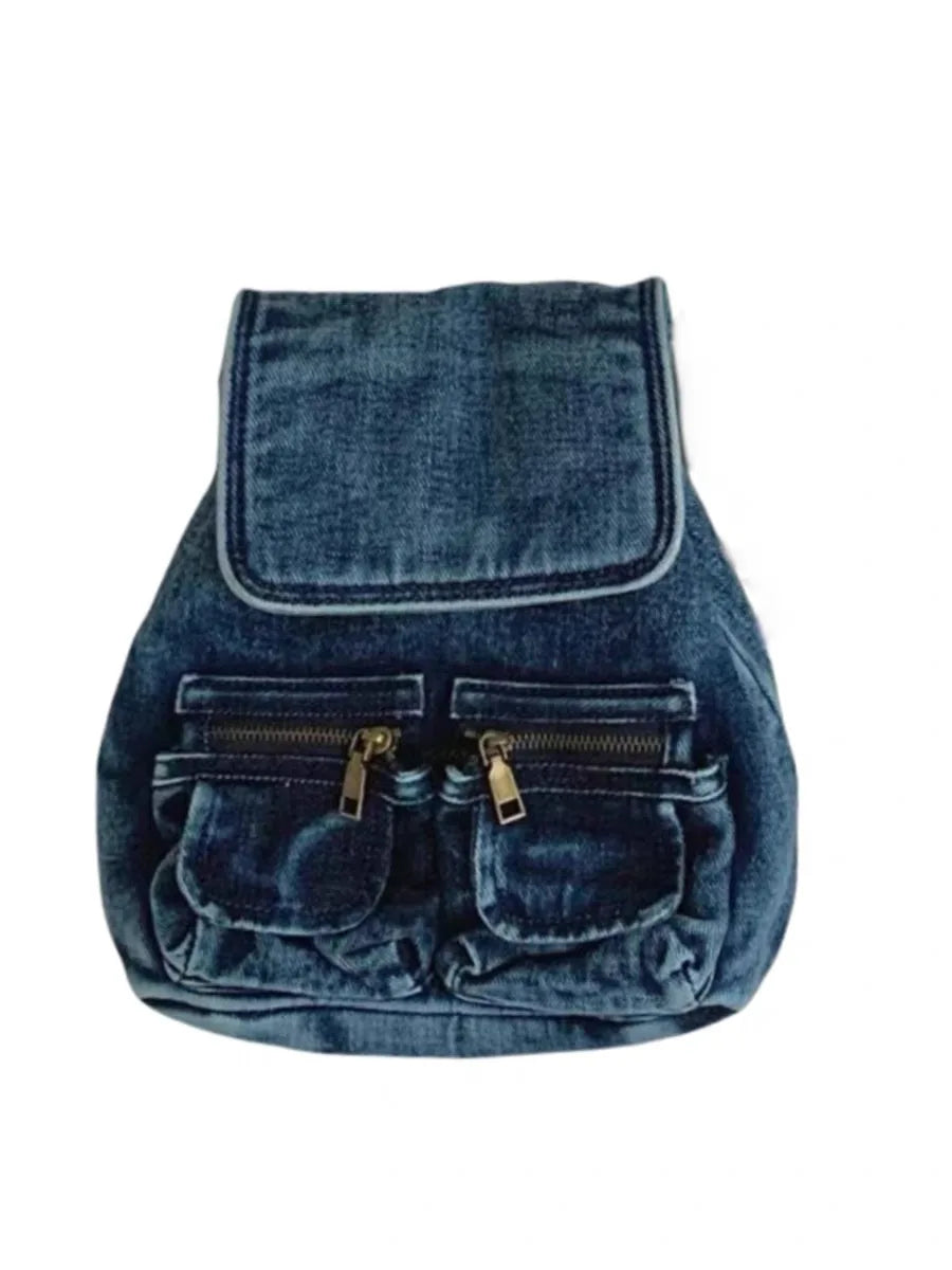New Retro Washed Denim Backpacks Causal Multifunctional Chain Bag Women's Backpack