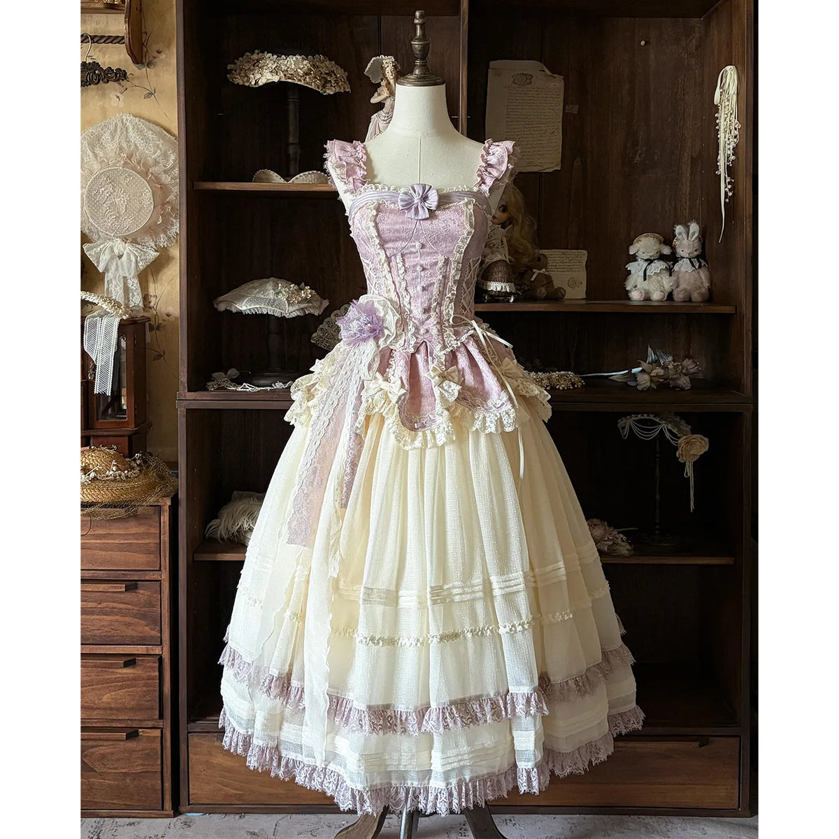 Japanese Vintage Style Women's Purple Beige Blue Bow Slim Long Dress Coming-of-age Birthday Banquet Host Evening Dress