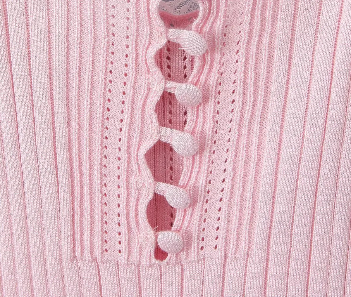 New Pink White Lace Patchwork Short Dress For Women's Clothing Ruffle Square Collar Vacation Beach Summer Knit Slip Dress
