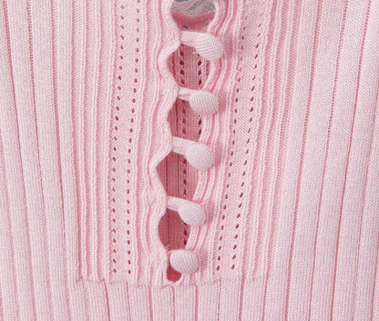 New Pink White Lace Patchwork Short Dress For Women's Clothing Ruffle Square Collar Vacation Beach Summer Knit Slip Dress