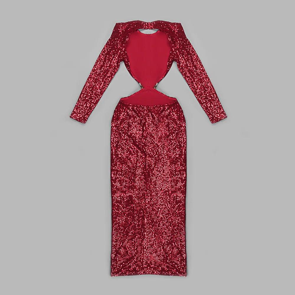 Long Sleeve Cutout Sequin Maxi Dress