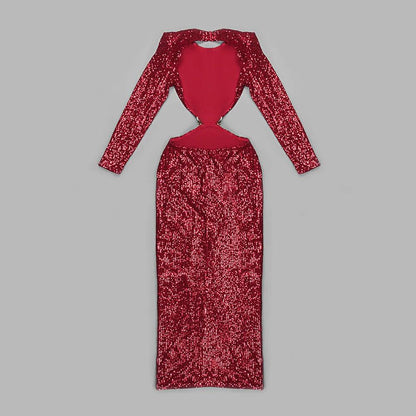 Long Sleeve Cutout Sequin Maxi Dress