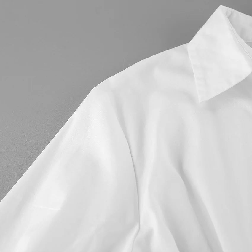 Pure cotton shirt for women, high-end, light luxury, versatile, pleated, waist cinching, slim fit, long sleeved, lapel shirt