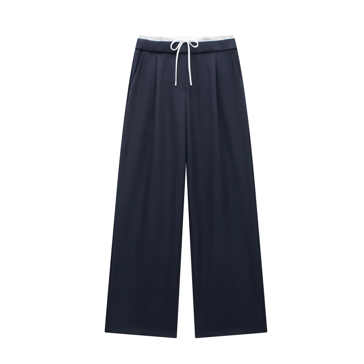 Spring Streetwear Patckwork Black Women Pants High Waist Elastic Wide Leg Long Pants Fashion Summer Bow Tie Trousers