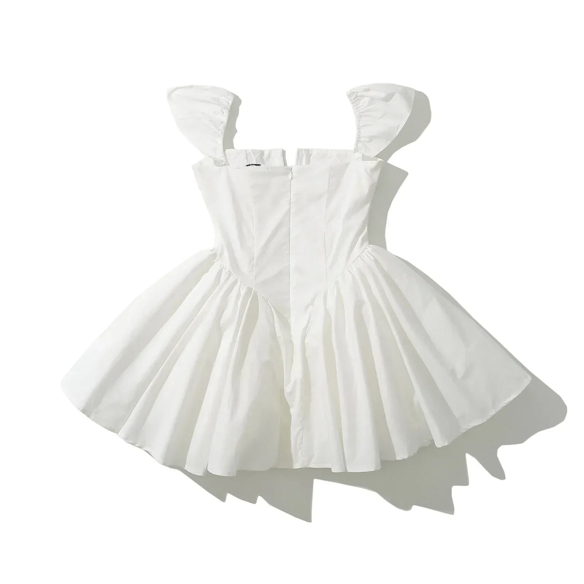 Plunging V Neck Corset Button Front Cap Sleeve Flared Mini Dress