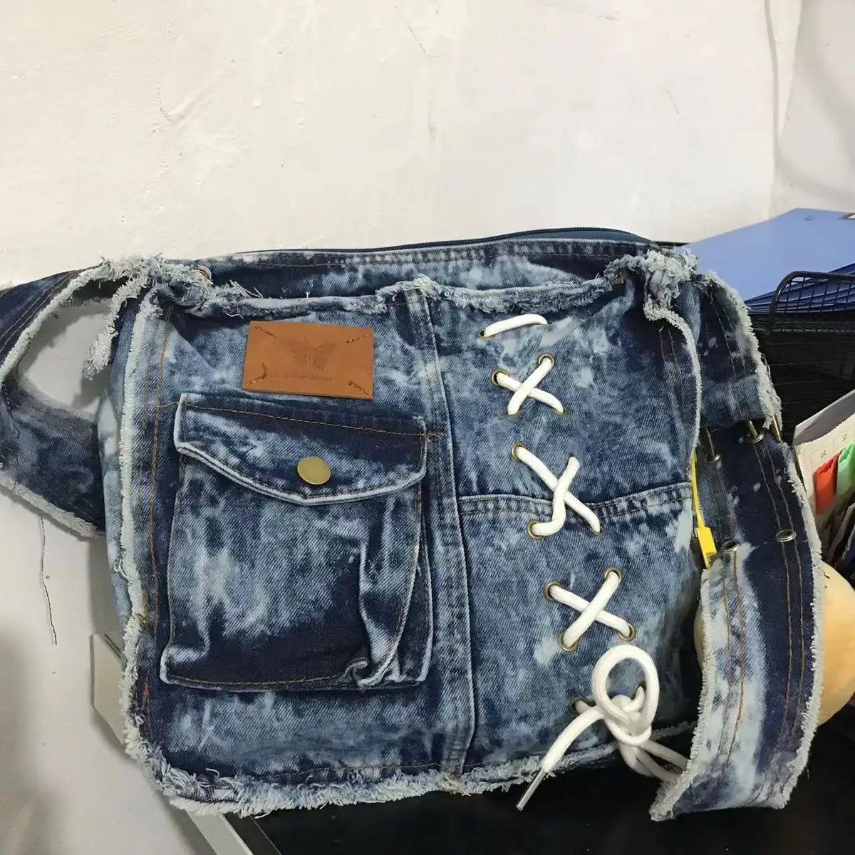 Korean Retro Washed Denim Canvas Bag Niche Cool Versatile Single Shoulder Crossbody Bags for Women and Men