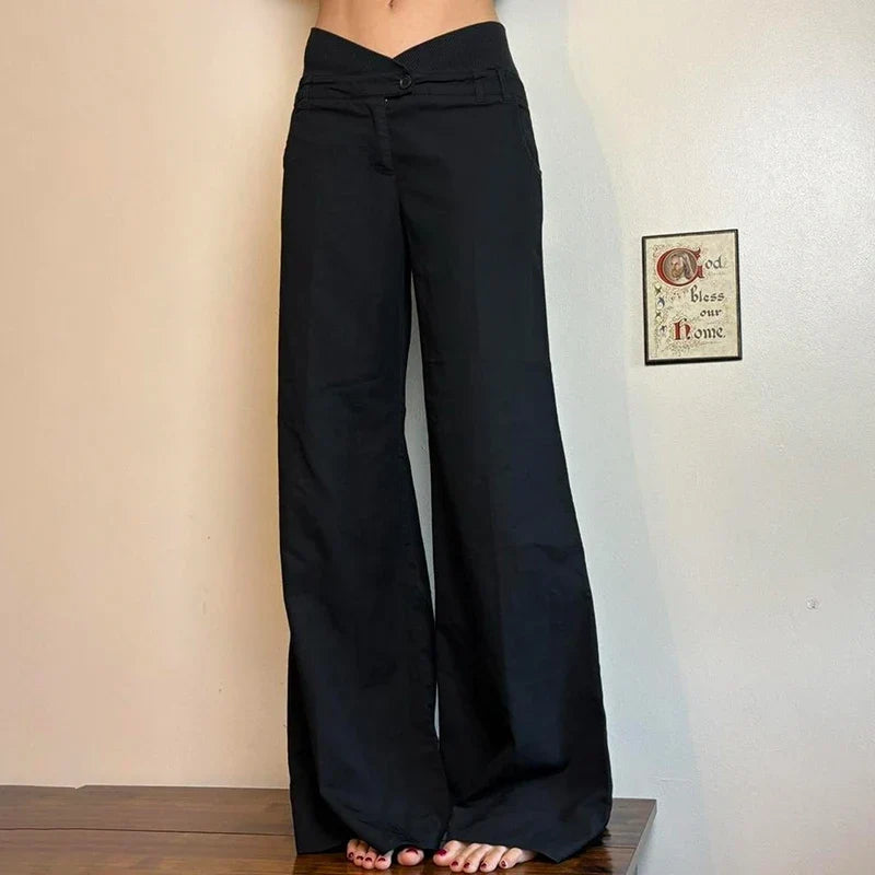 Irregular Waist Flared Pants Baggy Boot Cut Trousers Casual Basic All-match Streetwear Chic Fashion Outfits Women