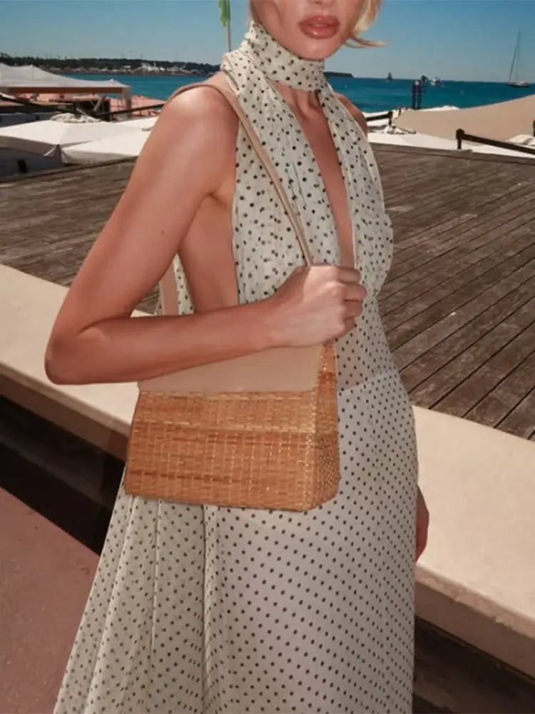 Spring and Summer New Halter Polka Dot Neck Temperament Long Dress Banquet Fashion Dress