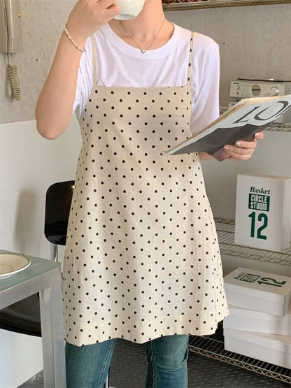 Chic Korea Vintage Blouses Dress Women New Cotton Linen Summer 2024 Polka Dots Vintage Vacation Office Lady Mujer