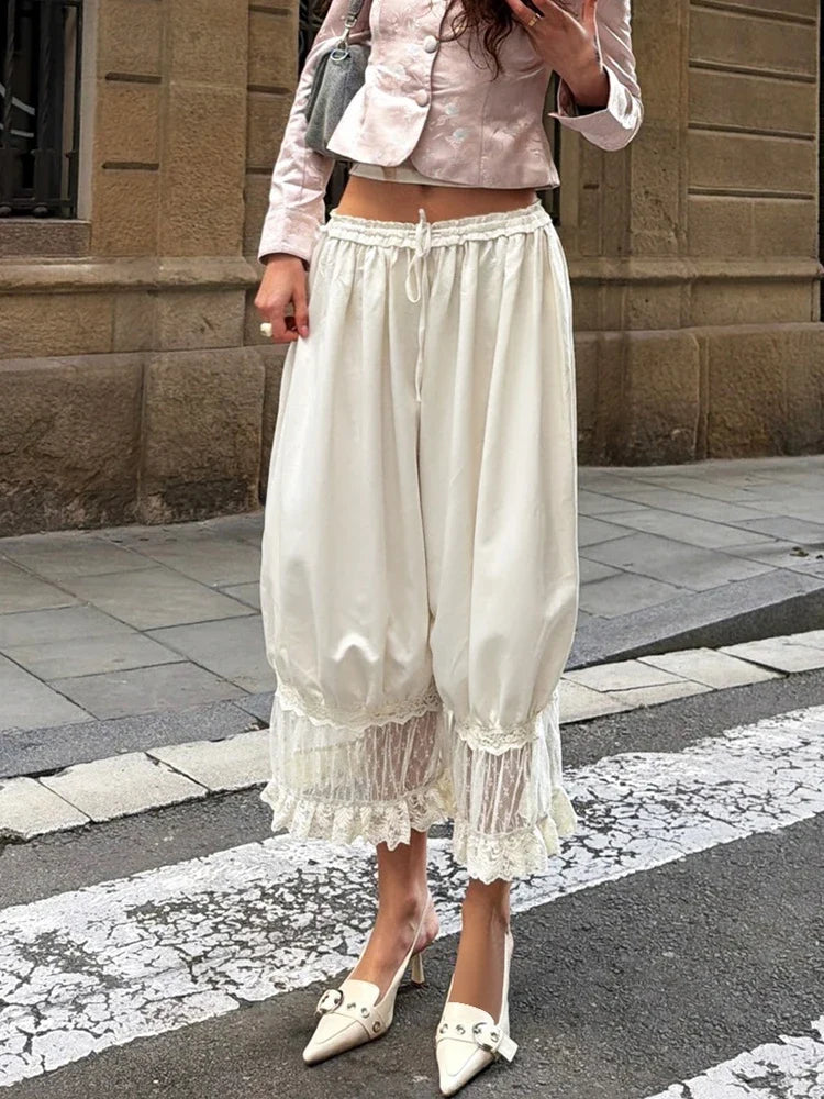 Women's Lace Loose Pants Summer High Waist Patchwork Lace Up Pant Street Casual Solid Party Y2K Long Trouser Femme