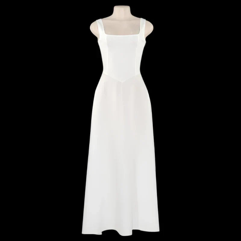Square Neck Sleeveless A Line Fit and Flare Midi Dress
