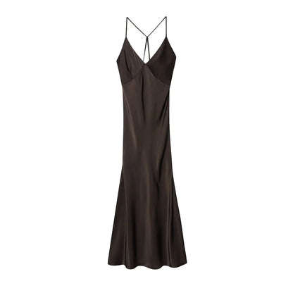 Women's Sexy Dyed Maxi Dress Spaghetti Strap Backless Slim Maxi Dress New Fashion Charming Pajamas Long Slim Dress