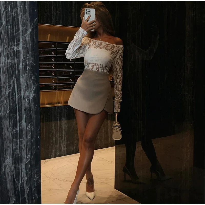 Leather Vintage Mini Skirt Women High Waist Straight Pants Zipper Skirts Female Autumn Chic Street All-match Solid Robe