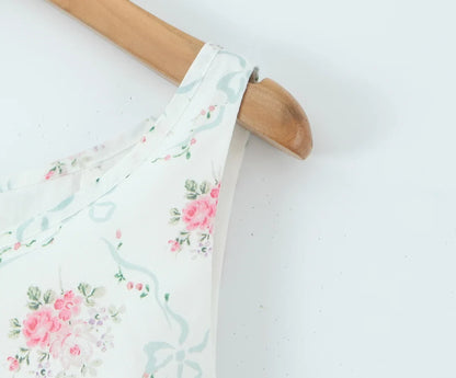 Women Bow O Neck Sleeveless Floral Print Boho Dresses Front Lace Up A-line Midi Summer Dress Chic Lady Holiday Party Robe