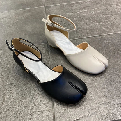 New Purple Women Tabi Shoes Split Toe Female Chunky High Heel Pumps Ankle Wrap Designer Summer Sandals Mary Janes Big Size