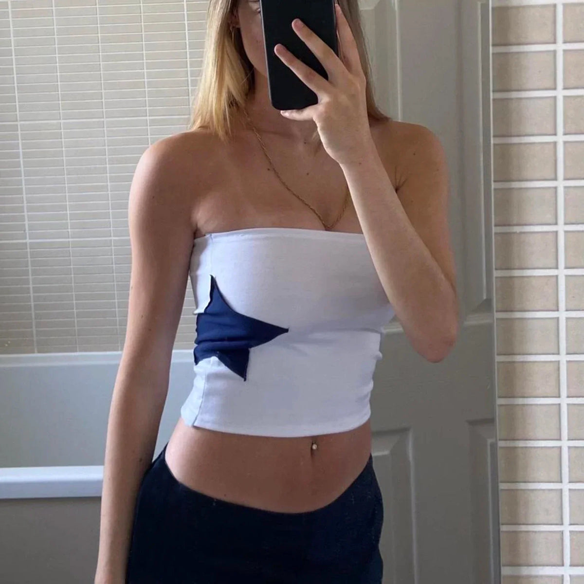 Vintage Star Patchwork Grunge Tee Strapless