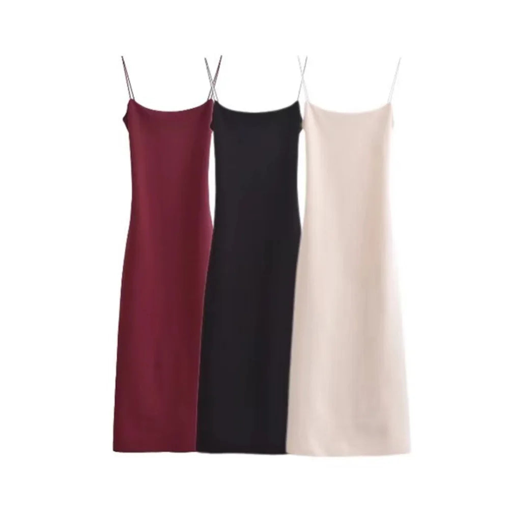 Women's retro summer new style sleeveless spaghetti strap elastic slim fit midi dress backless design fashionable and charming