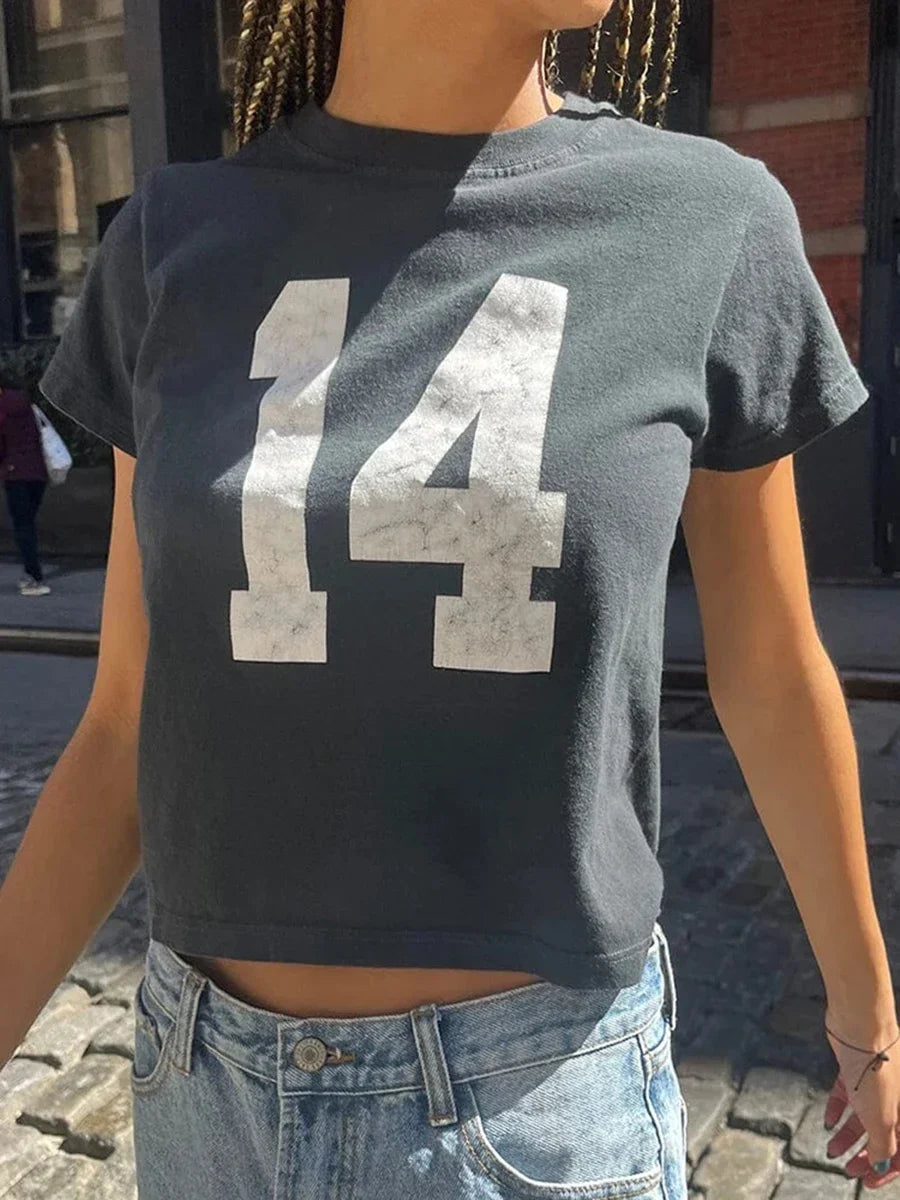 Classic Number Graphic Print Women Summer Cotton T-shirts Soft Casual Loose O-neck Tees Vintage Short Sleeve Streetwear Y2K Tops