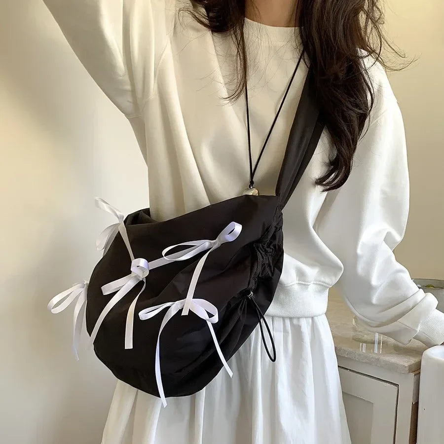 Sweet Girls Bowknot Nylon Shoulder Women Bag Korean Niche Design Bow Summer Travel Beach Bag Female Totes Bags for Women Handbag