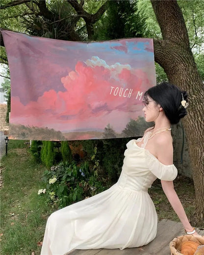 Summer Women Halter Midi Dress Elegant Female Chiffon Square Neck Party One Pieces Dresses French Solid New Vestidos Robe