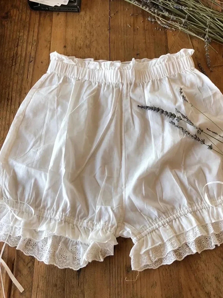 White Elegant Chic Short Set Cotton French Style Cropped Top Short 2 Piece Set Ruffles Backless Summer Casual Outfit