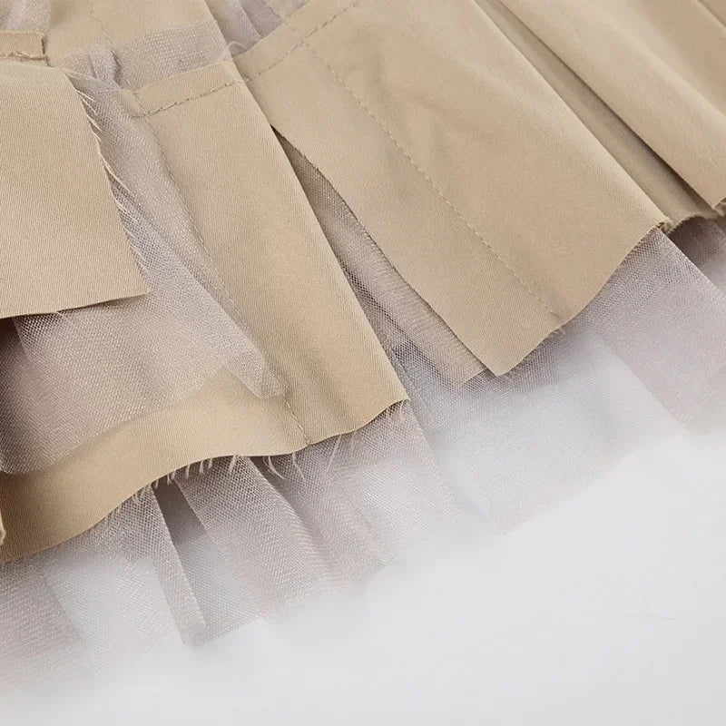 Rhinestone Belts Sexy Y2K Irregular Layered Mesh Cargo Skirts for Womens Summer Fashion High Waist Micro Mini Skirt Female
