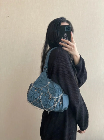 Cool Women Shoulder Bags Y2K Bag Luxury Leather Crossbody Bag Solid Color Messenger Bag Purse Hobos Handbags bolsa