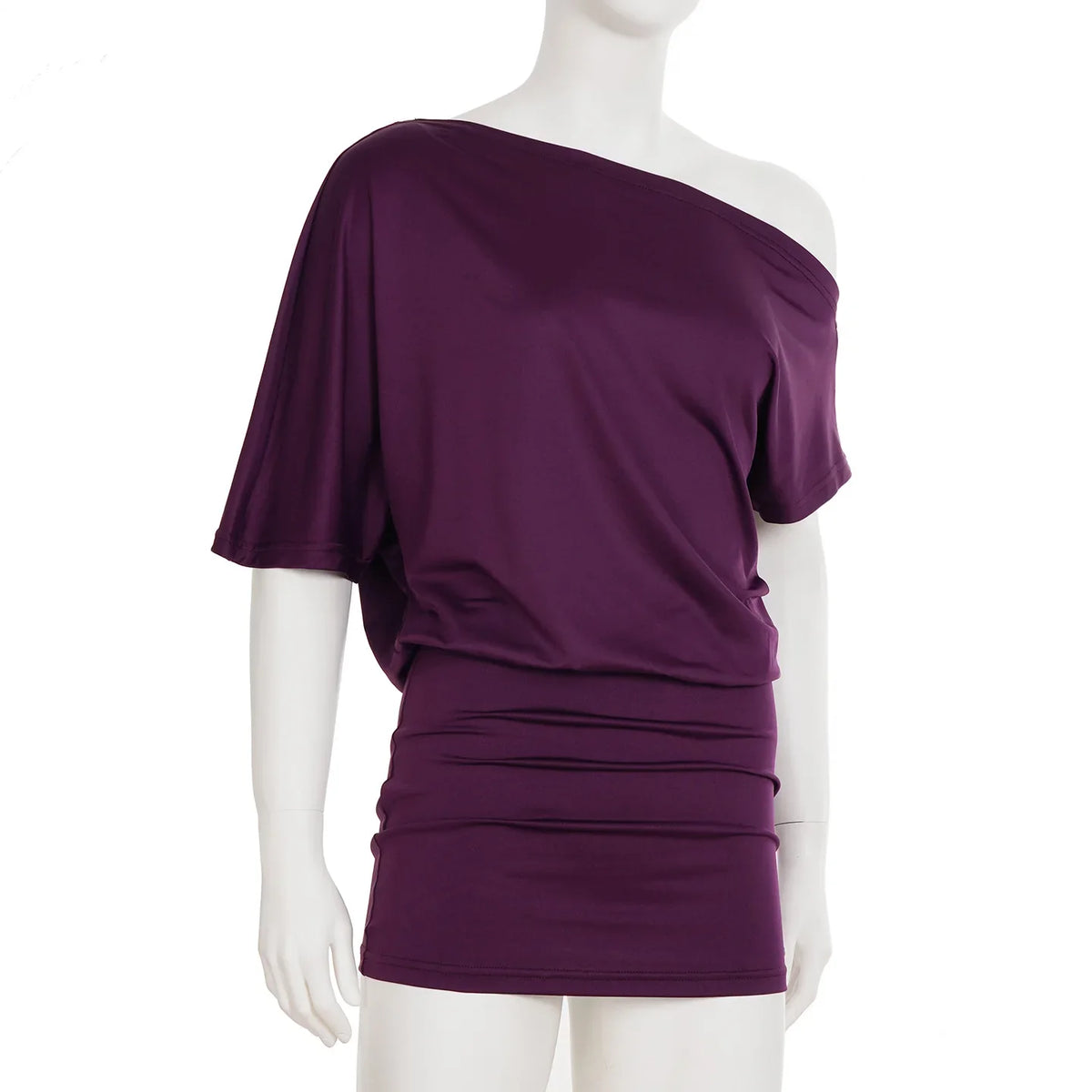 Fashion Mature Elegant Summer Off-the-shoulder Bat-shaped Sleeve Solid Color Loose Slimming Irregular Short Dress for Women