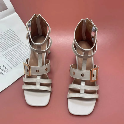 Open Toe Belt Buckle Zapatos Mujer 2024 Tendencia Slingback Heeled Sandals Ankle Strap Women Shoes Soft Leather Tacones Summer