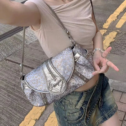 Vintage Womens Shoulder Bag Leopard Y2k Fashion Punk Designer New in Handbag Advanced Luxury Commuter Female Armpit Bag