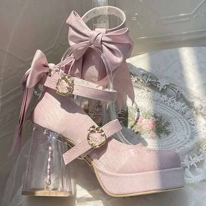 Original Lo Cos High Heels Spring and Autumn New 2025 Japanese Girls Women's Cute Bow Elegant Platform Shoes Y2k Sweet Pumps