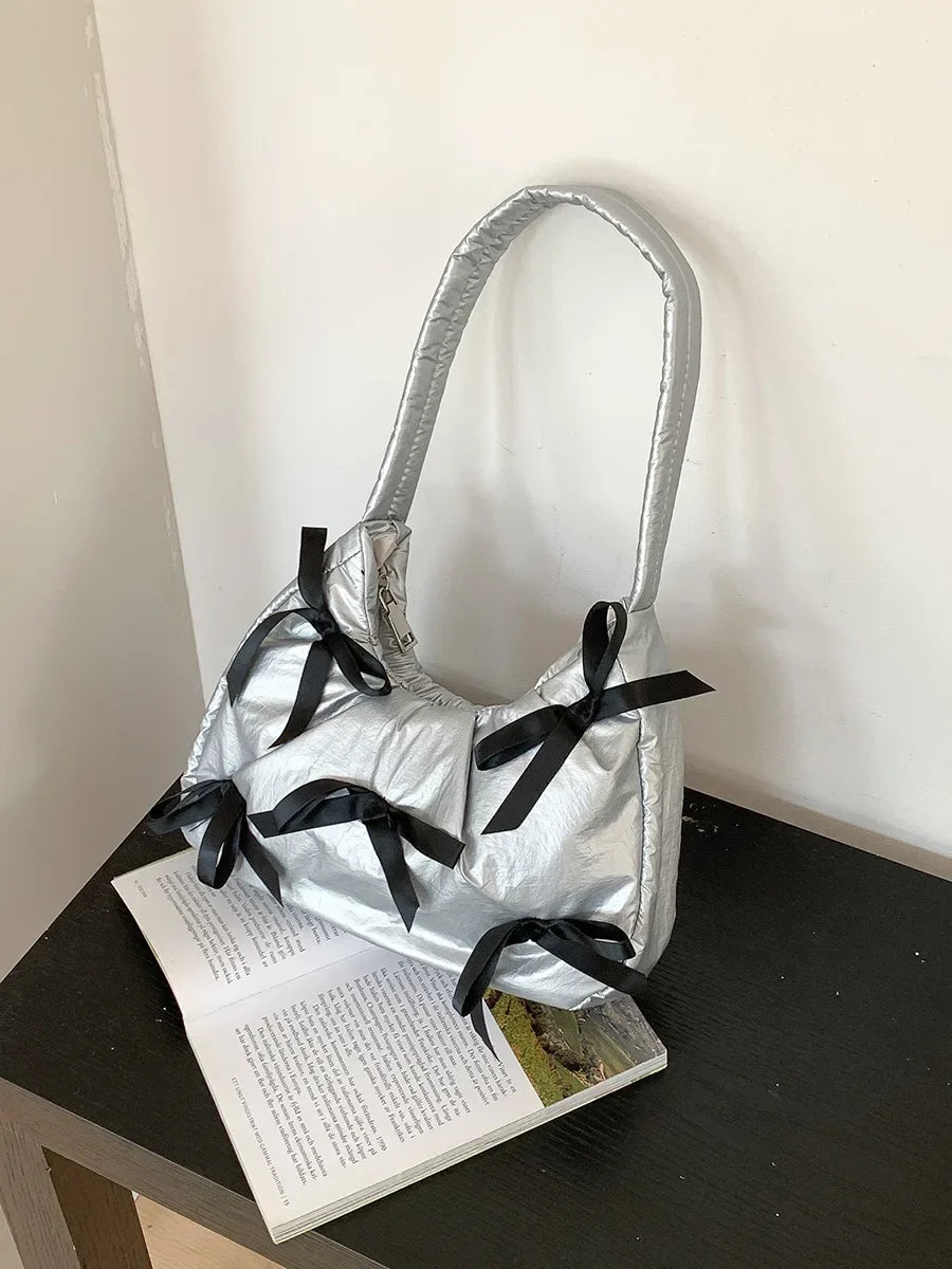 Hit Color Bow Bolsos Mujer New Sweet Ins Bag Shoulder Underarm Bags Casual Sac Femme Niche Design Fashion All-match Bolsas