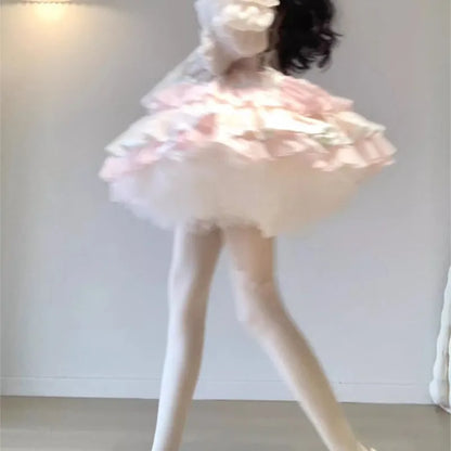 Sweet Girl First Milk Puffy Cake Dress Waist-Tight Fairy