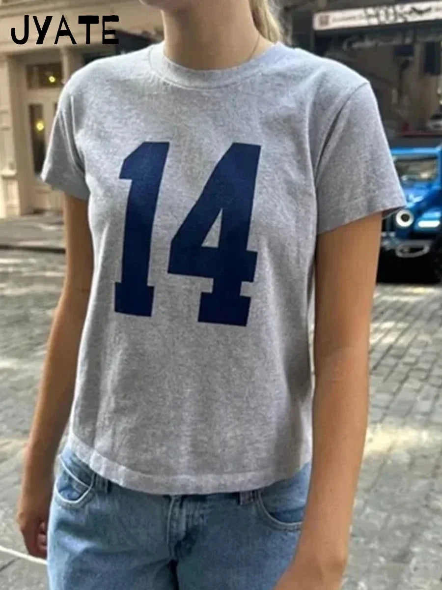 Classic Number Graphic Print Women Summer Cotton T-shirts Soft Casual Loose O-neck Tees Vintage Short Sleeve Streetwear Y2K Tops