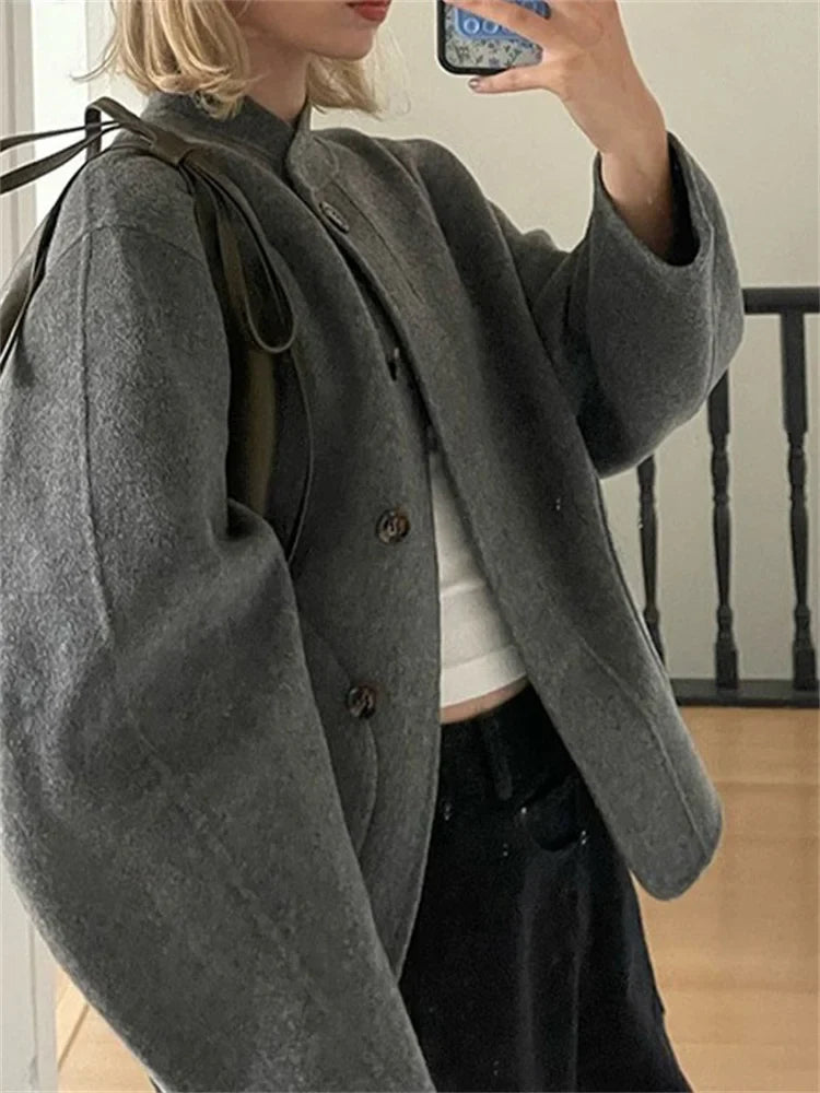 Winter Pocket Female Outwear Slim Patchwork Elegant Commute Fashion Clothes Solid Long Sleeve For Women Cropped Top Coat