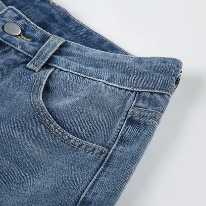 Blue Baggy knee-length Jeans Streetwear y2k High Waist Loose Mid-length Jeans for Women Summer Casual Basic Denim Pants