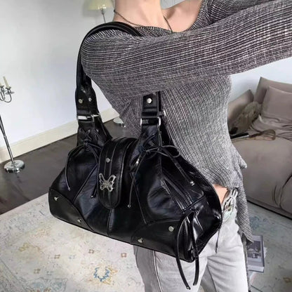Pu Leather Sweet Cool Y2k Aesthetic Shoulder Bags Office Lady Vintage All Match Underarm Bag New Fashion Casual Women's Handbags