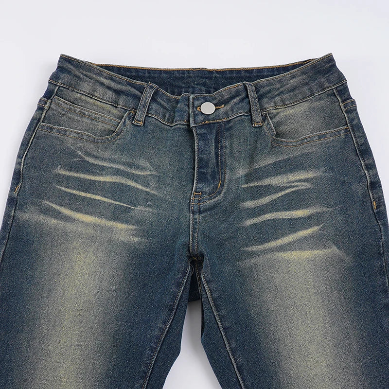 Y2k Low Rise Flared Jeans Woman Aesthetic 2000s Clothes Retro Casual Denim Trousers All Match Bottom Streetwear Pants