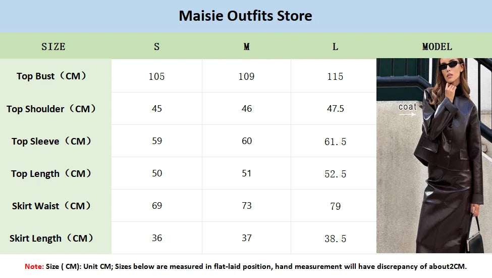 Women Elegant Ancora Red Zipper Leather Jacket 2 Piece Set Fashion High Waist Solid Cropped Mini Skirt Suit Lady Streetwear