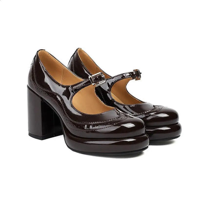 African Woman Shoe Chunky Sandals Round Toe Shallow Mouth Casual Heels Classic Style Mary Jane Burgundy Block Straps Comfortable