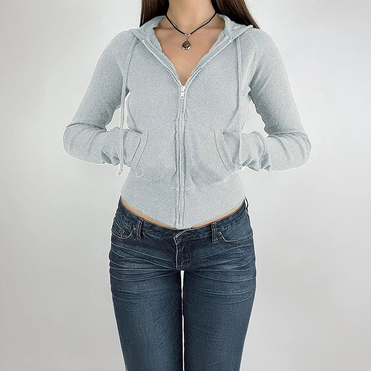 High Quality Hot Selling Luxury 2024 Autumn Winter Temperament Slim Fit Short Zipper Cardigan Hooded Jacket Women's Clothing Y2k