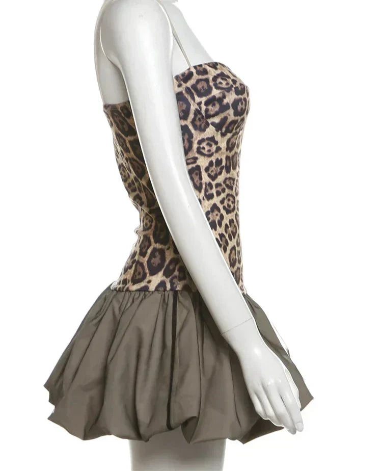 Print Corset Top Tulle Bubble Skirt Mini Dress