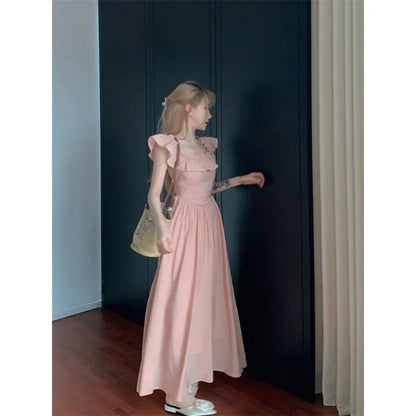 Sweet Gentle Square Neck Dress Summer New Temperament Waist-sharp Mid-length Dress