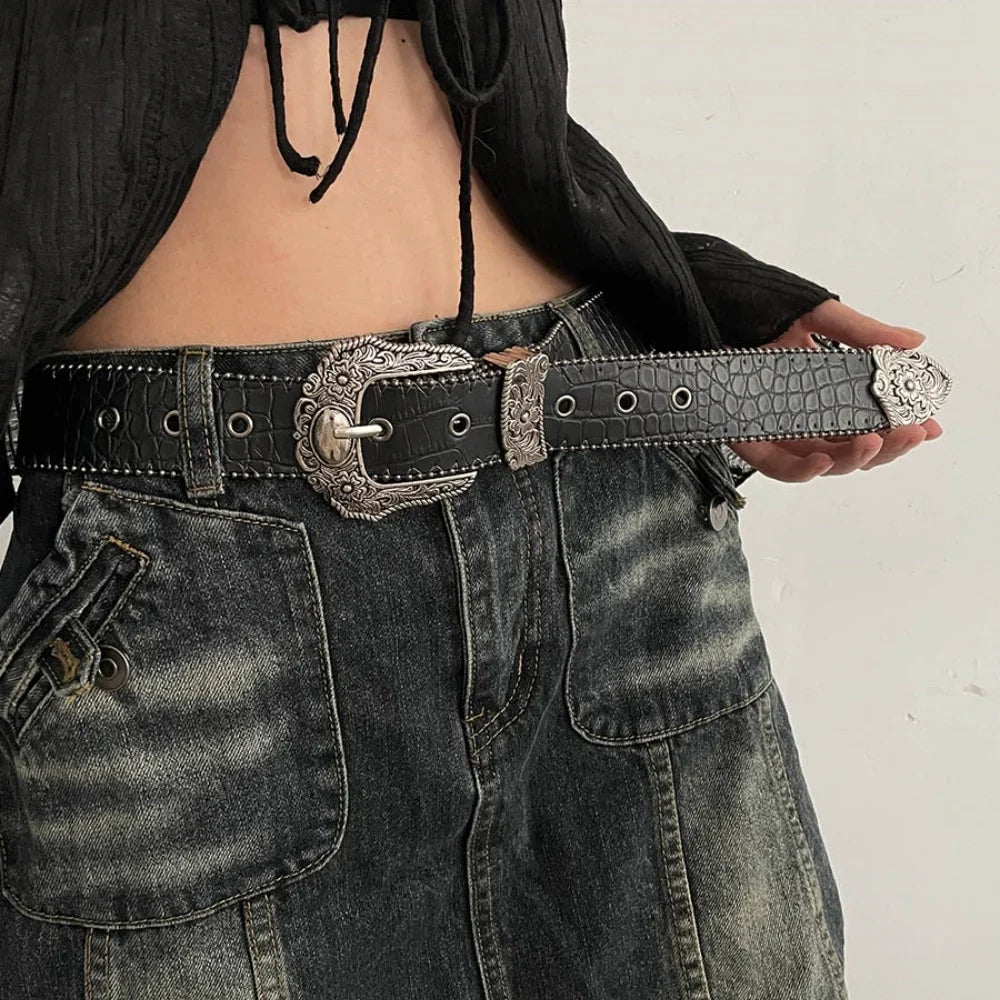 Unisex Jeans Belt Goth Y2k Designer Belts For Women High Quality Luxury Black Punk Accessory 3.8cm Waistband Men Belt Boho