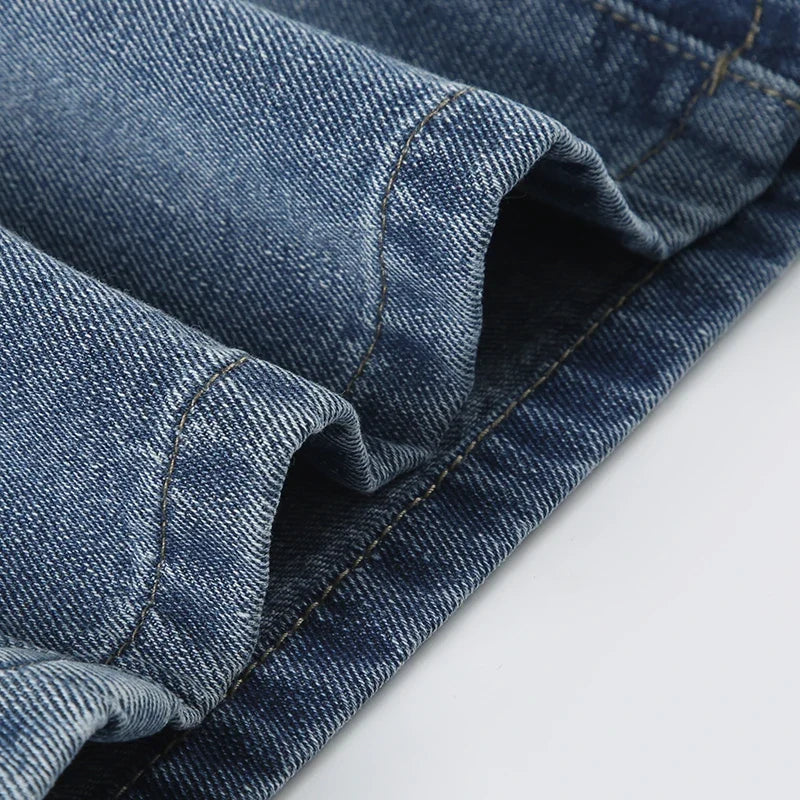 Blue Baggy knee-length Jeans Streetwear y2k High Waist Loose Mid-length Jeans for Women Summer Casual Basic Denim Pants