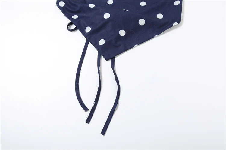 Sexy Polka Dot Print 2-Piece Set Women Halter Bandage Halter Backless Sleeveless Mini Tops+Straight Skirt Matching Suit