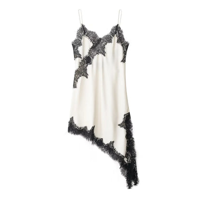 Womens Summer Mini Sleeveless Backless Vestidos Dresses Lace Asymmetric Slip Dress Sexy Evening Party Dresses