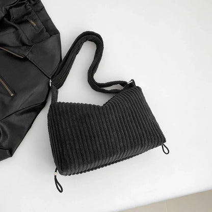 Beige Corduroy Bag For Women Simple Shoulder Bag Versatile Shopper Underarm Handbag Purse Zipper Small Messenger Bag Travel