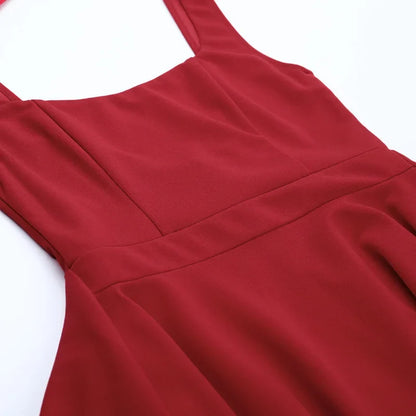 Women's Red Backless Mini Dress Summer Fashion Square Neck Sleeveless High Waist A Line Short Summer Elegant Tank Dress